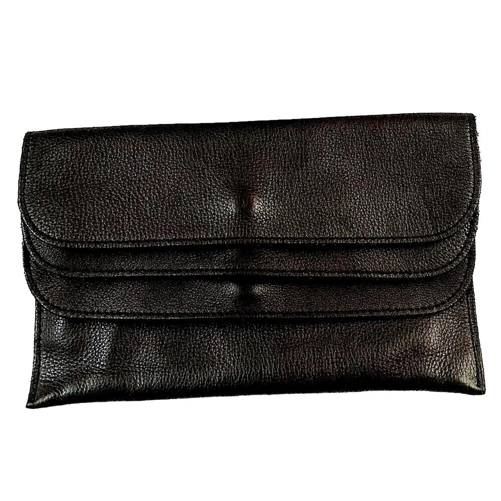 Vintage Y2K Linea Pelle 3 Section Black Leather Clutch - Mint